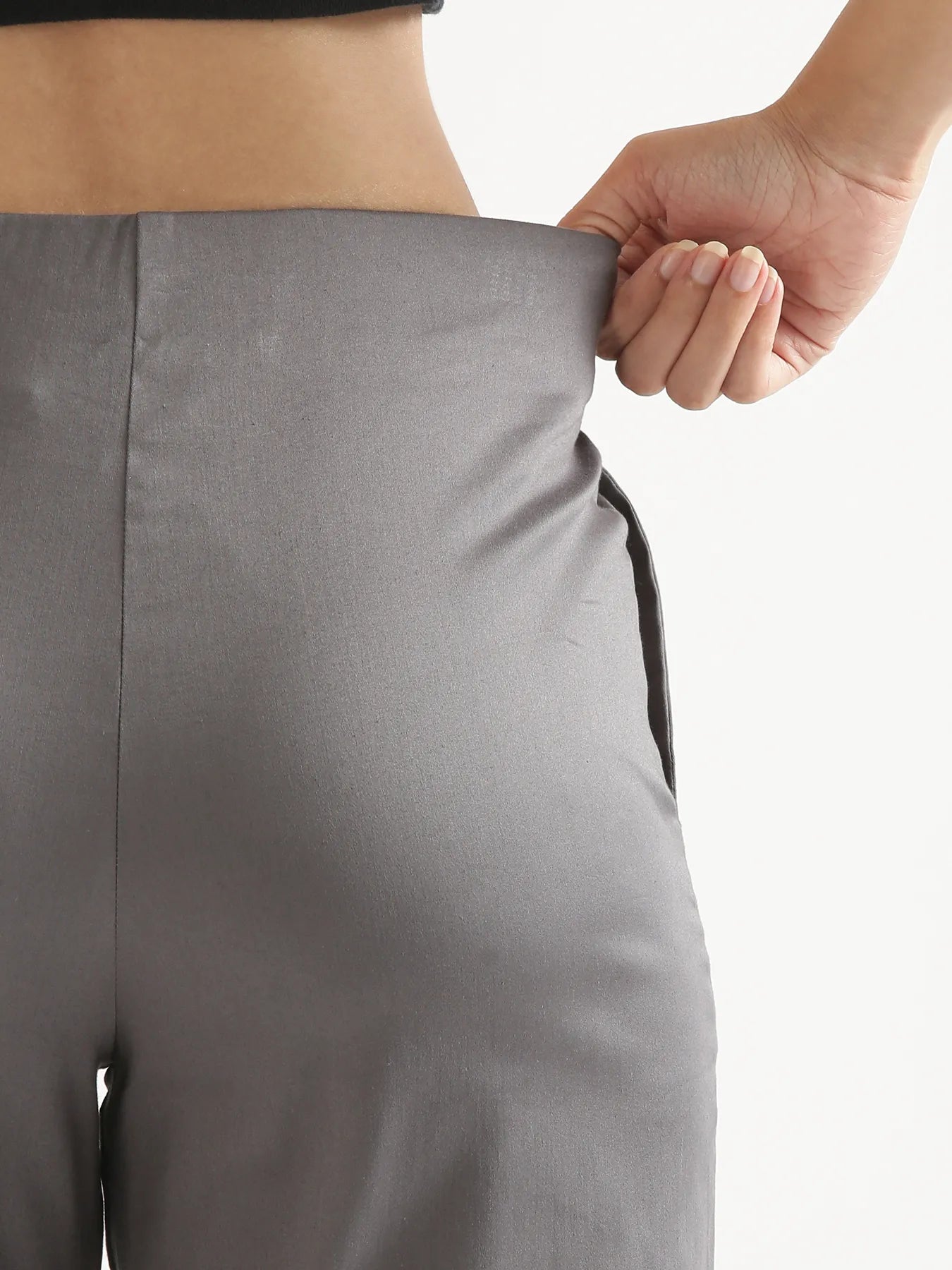 Women Plus Size German Grey Straight Fit Formal Pants