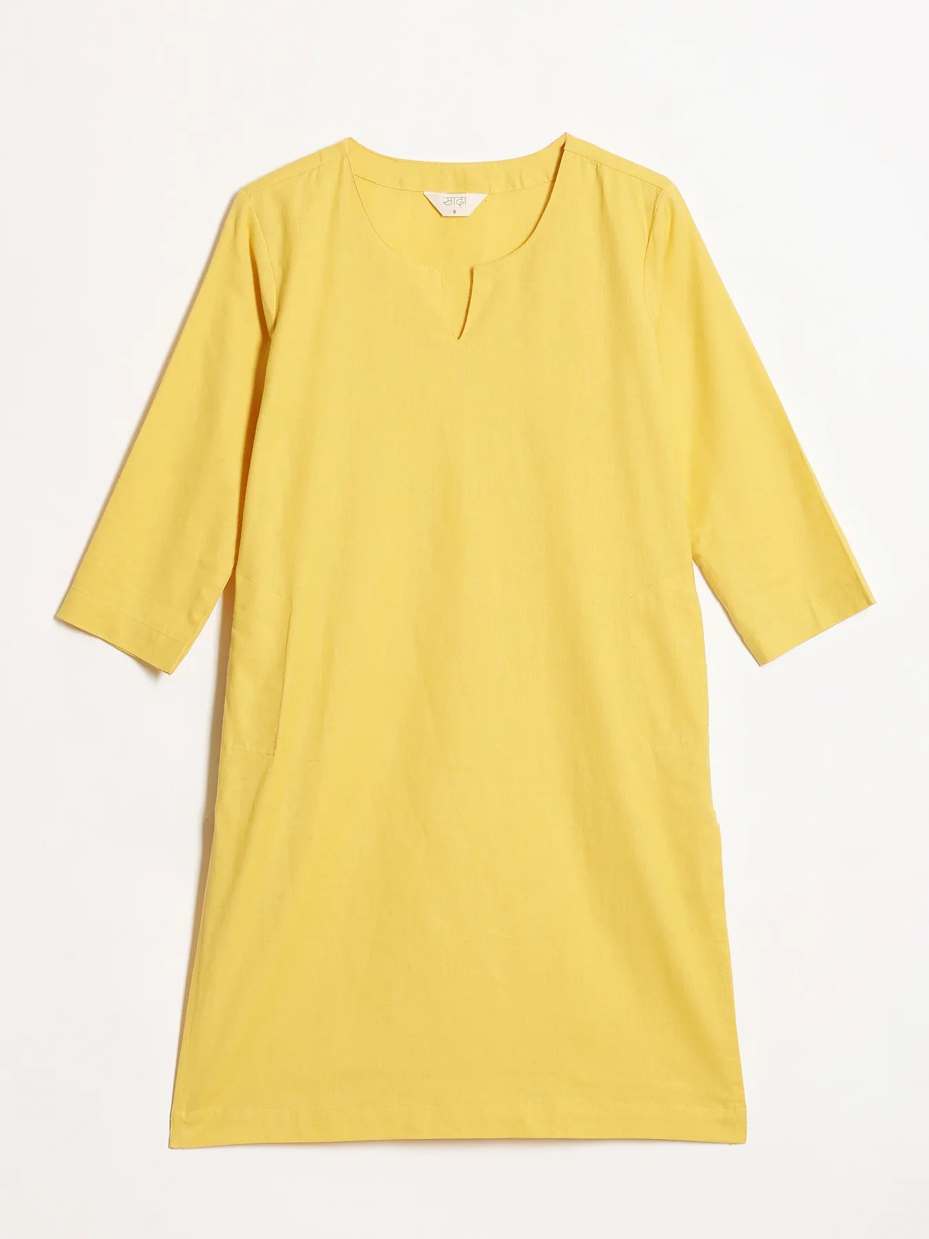 Women Yellow Airy Linen Mid Thigh Length Kurta