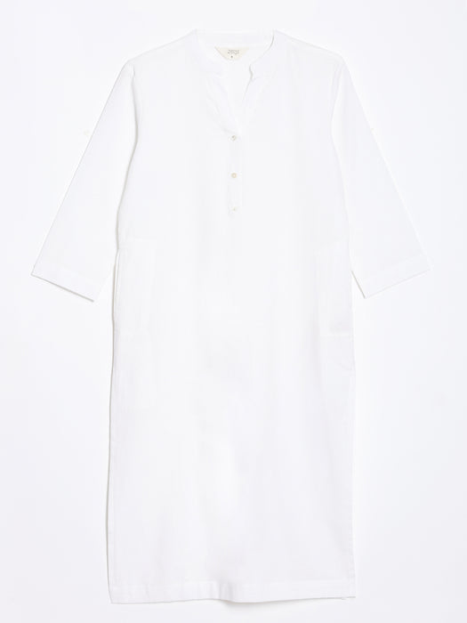 Women White & Hot Pink Long Kurta