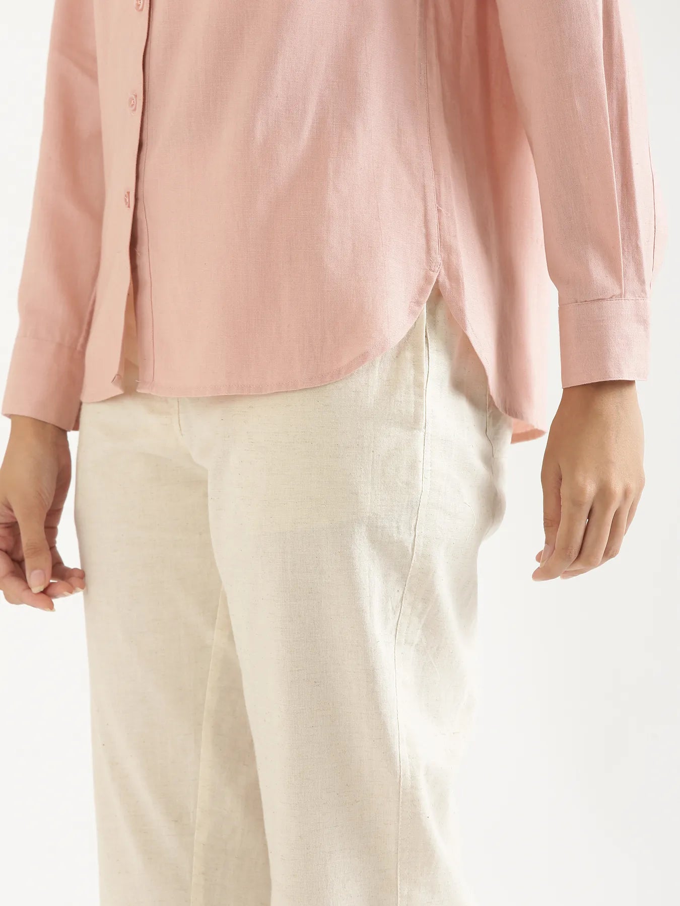 Women Salmon Pink Airy-Linen Shirt