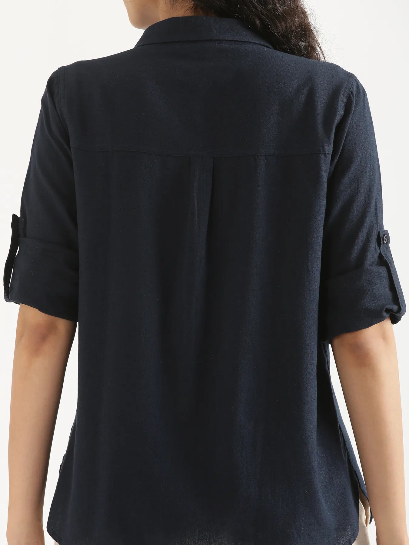 Women Navy Blue Airy-Linen Shirt