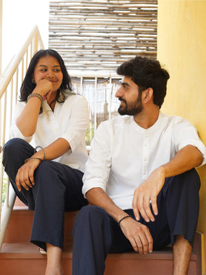Couple White Short Kurta Combo
