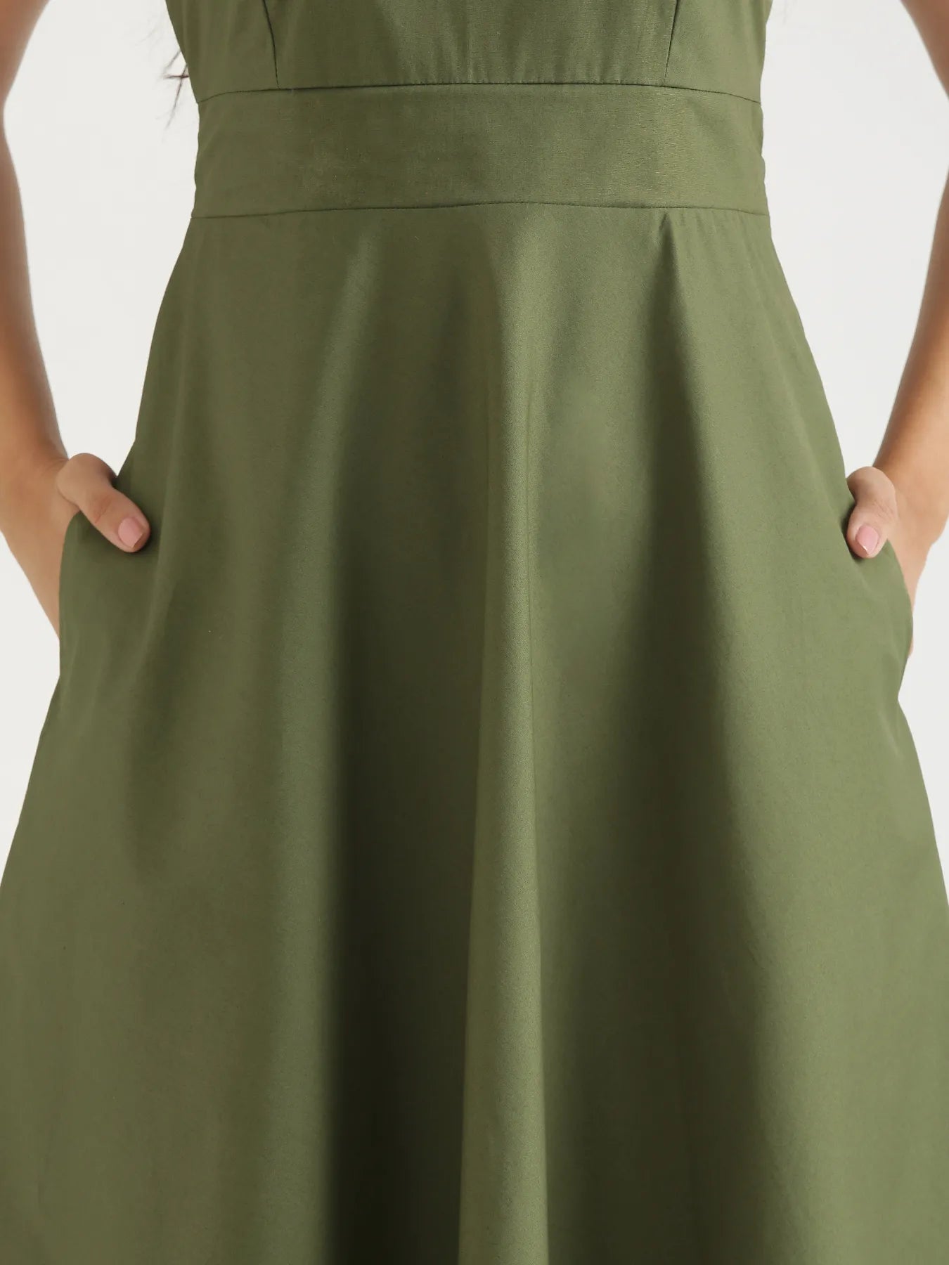 Women Forest Green Better Cotton Flared Dress