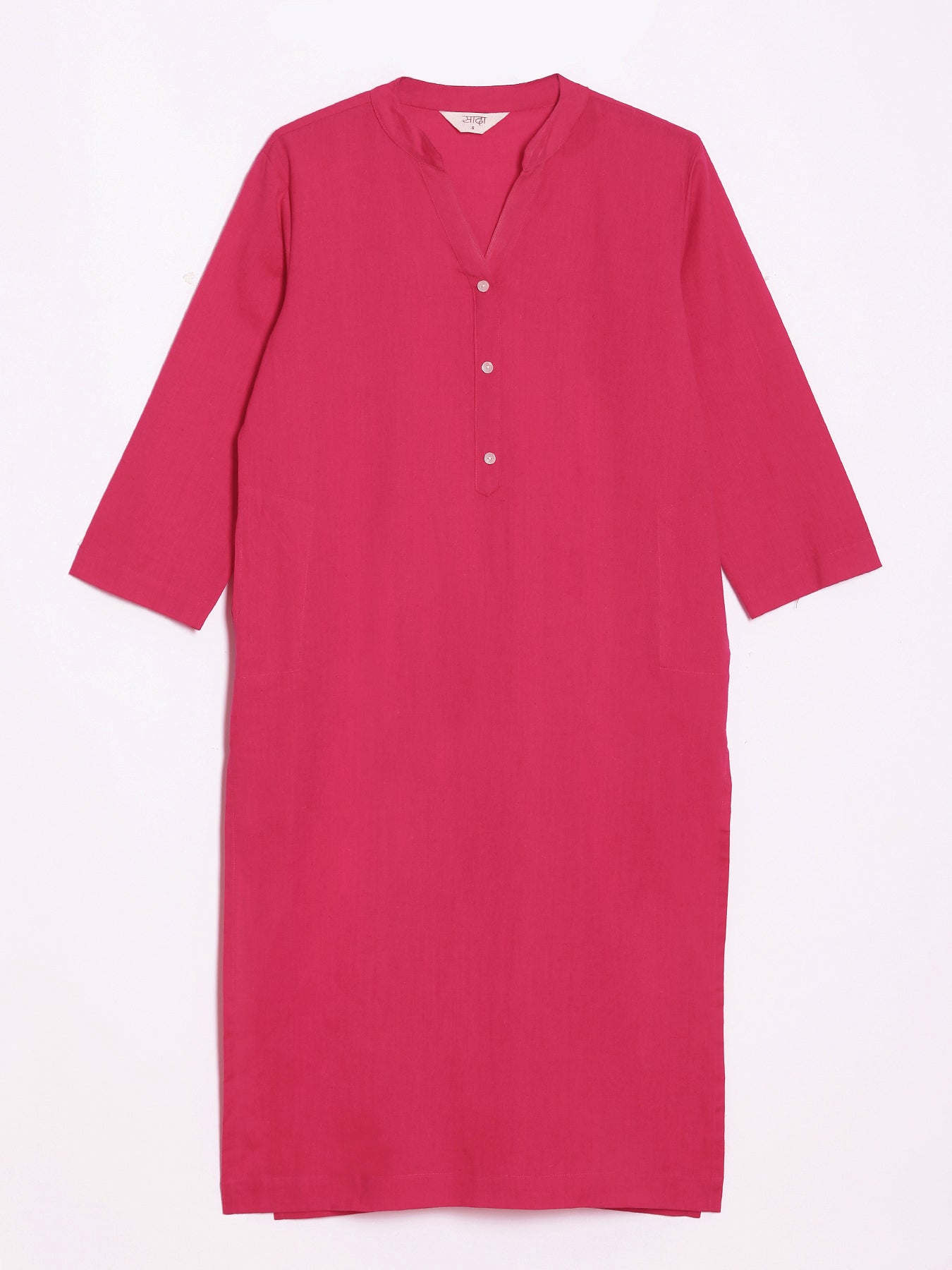 Women White & Hot Pink Long Kurta
