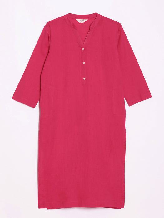 Women White & Hot Pink Long Kurta