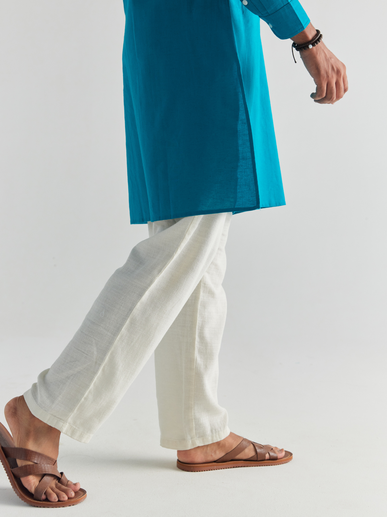 Men Teal Airy Linen Long Kurta