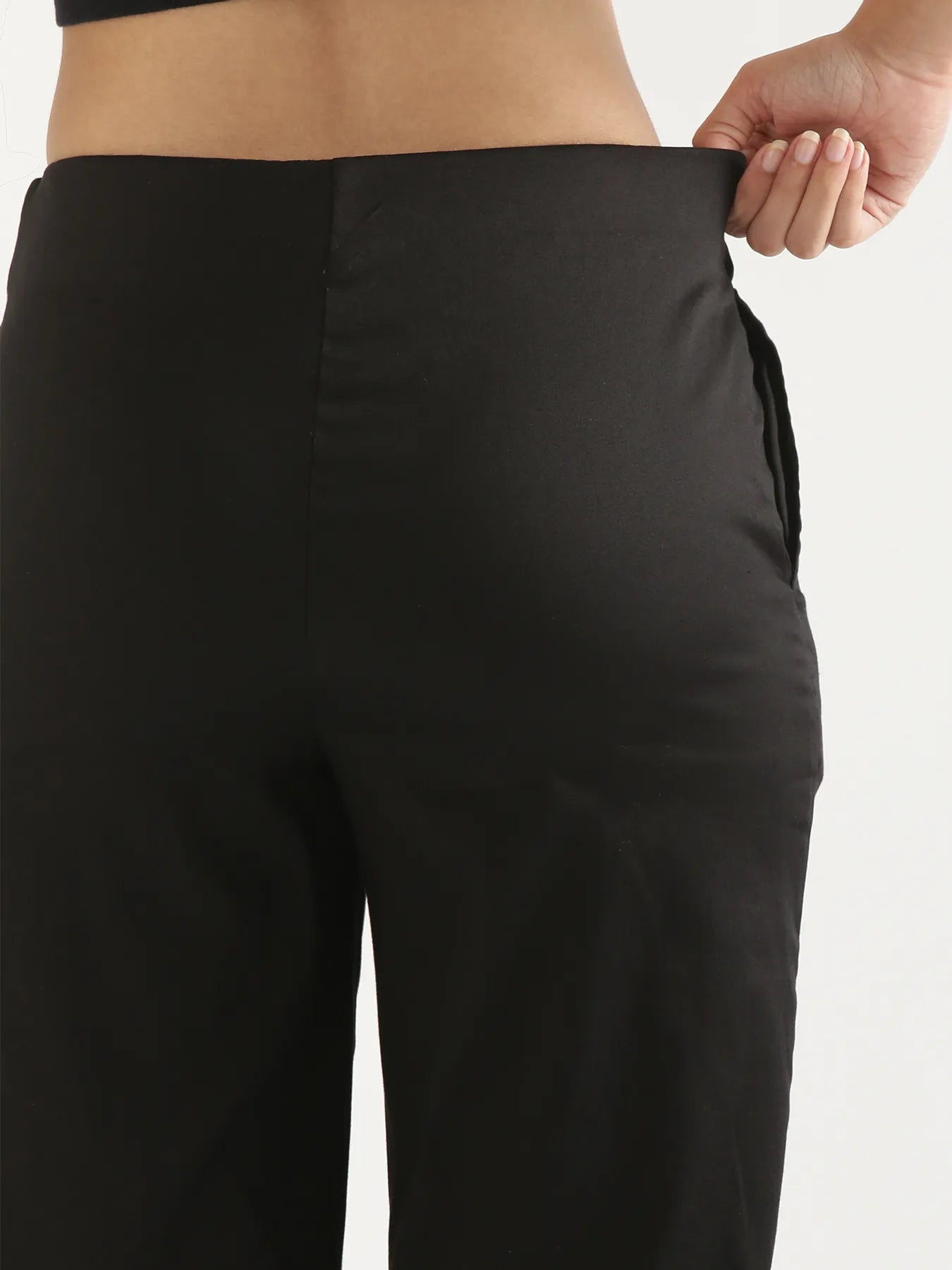 Women Plus Size Black Straight Fit Formal Pants