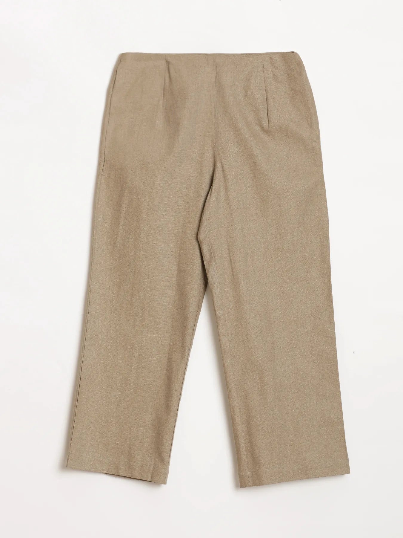 Women Khakhi Linen Blend Wide Leg Pant