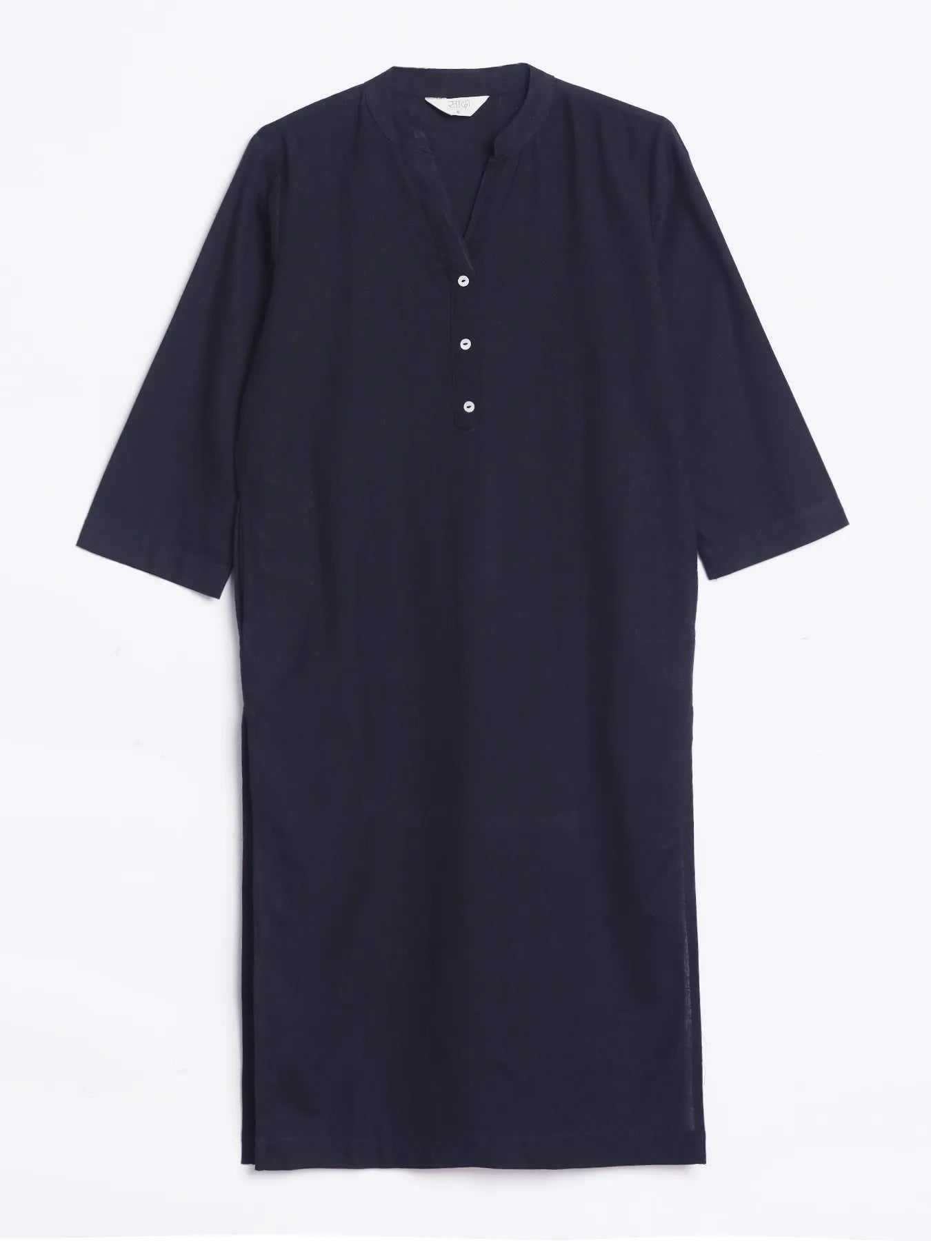 Women Navy Blue Airy Linen Long Kurta