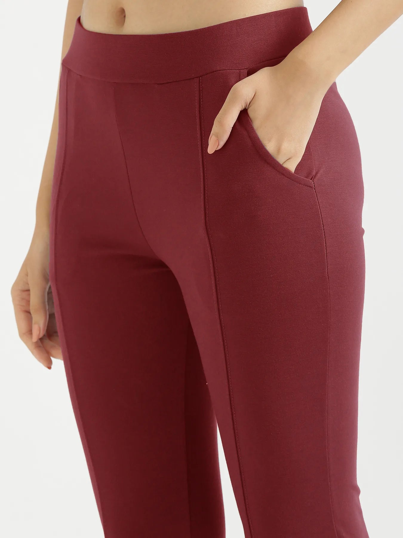 Women Maroon 4-Way Stretchable Pants