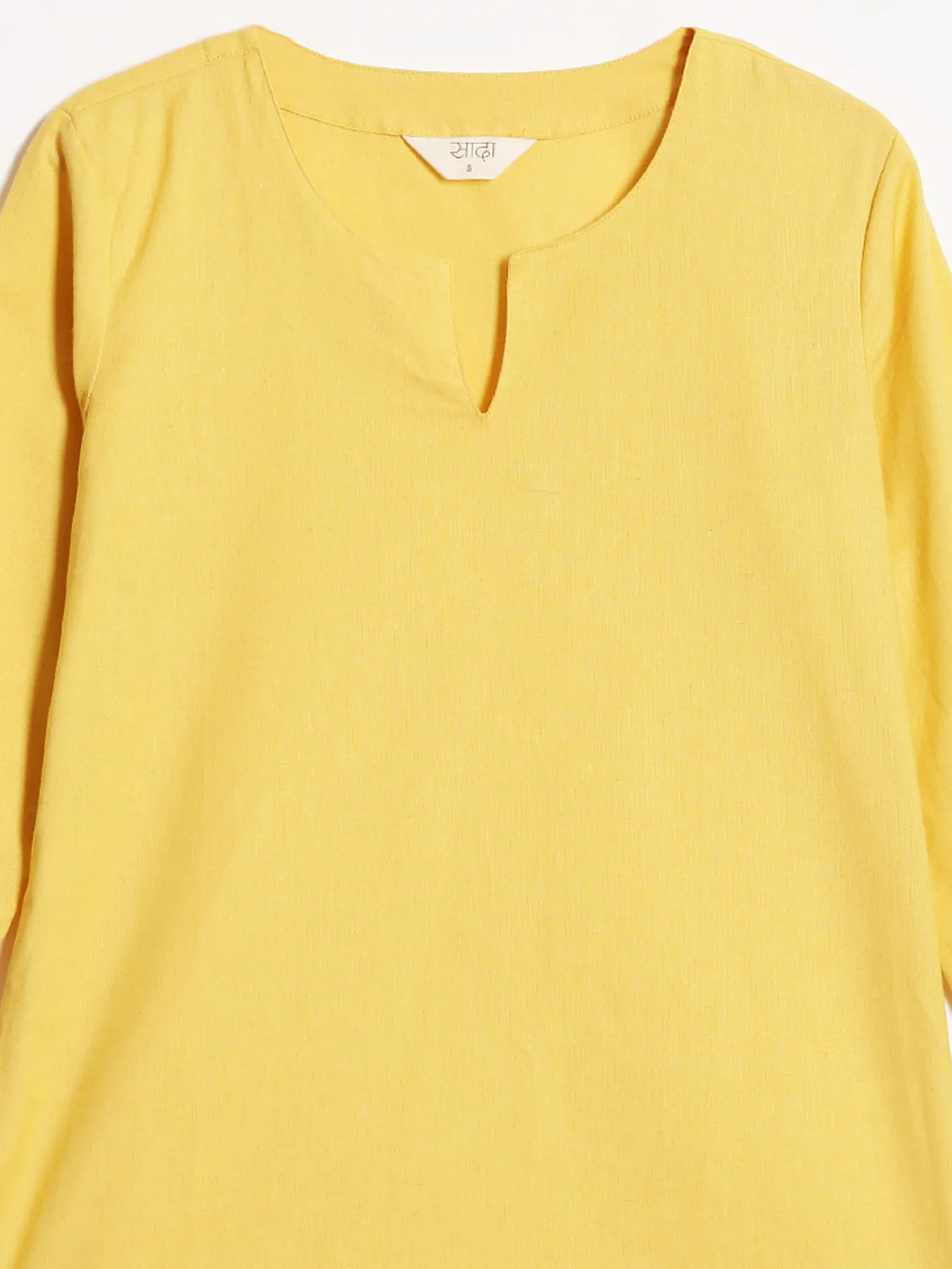 Women Yellow Airy Linen Split Neck Short Kurta