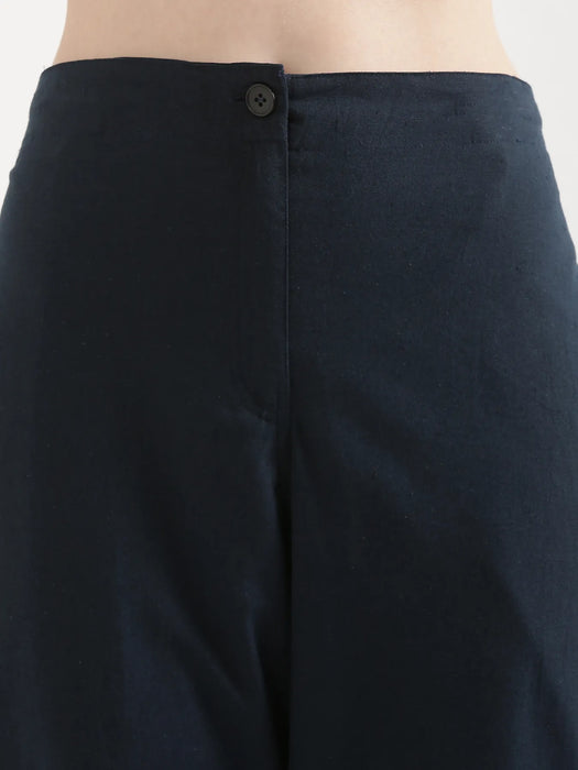 Women Navy Blue Airy Linen Straight Pants