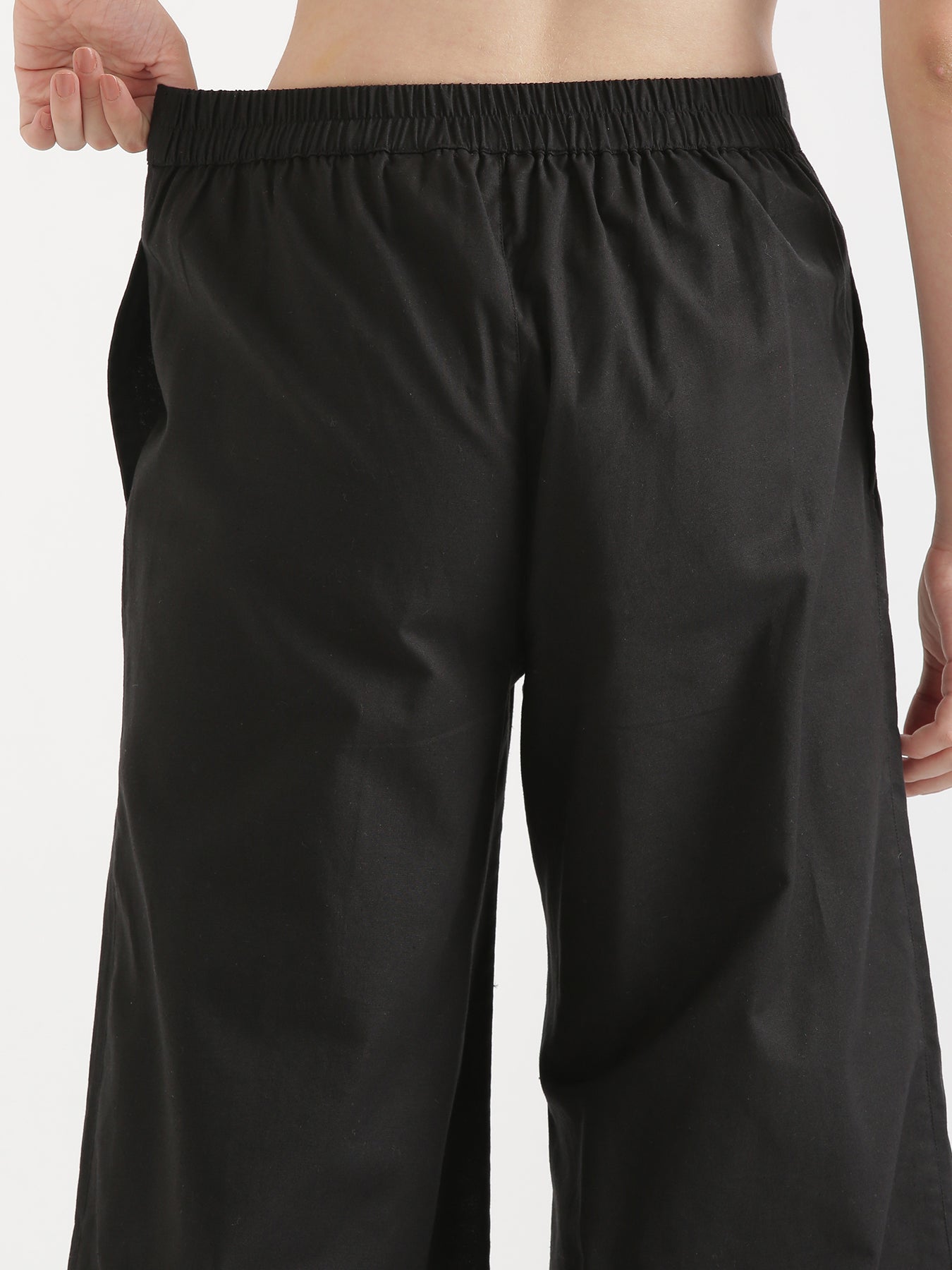 Black Airy Linen Wide Leg Pant
