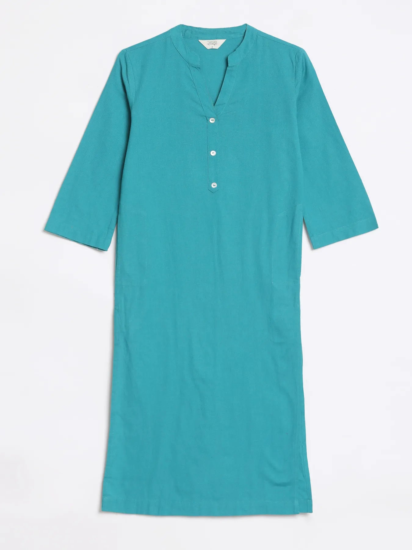 Women Teal Airy Linen Long Kurta