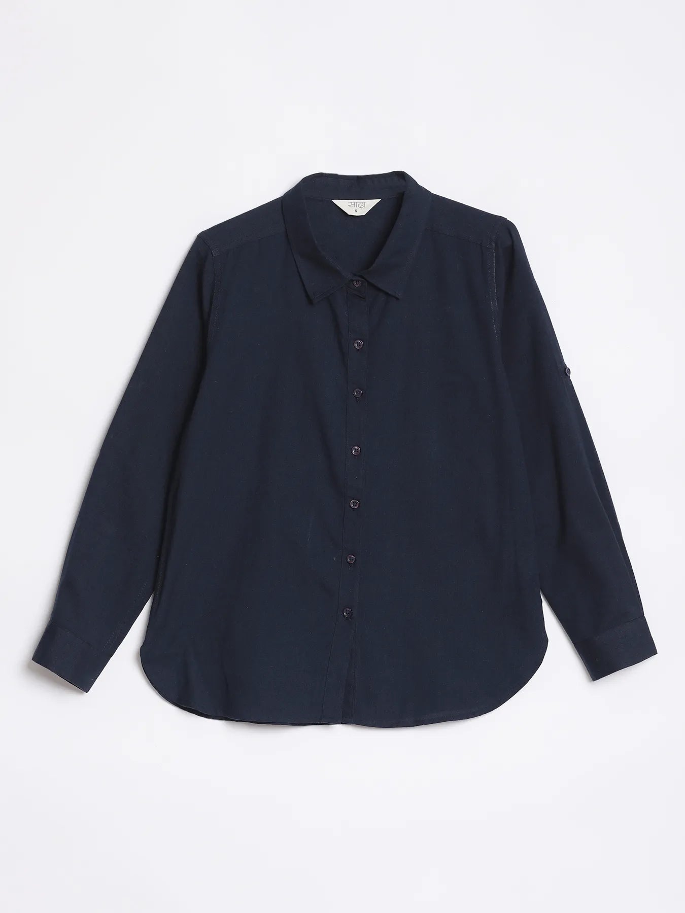 Women Navy Blue Airy-Linen Shirt