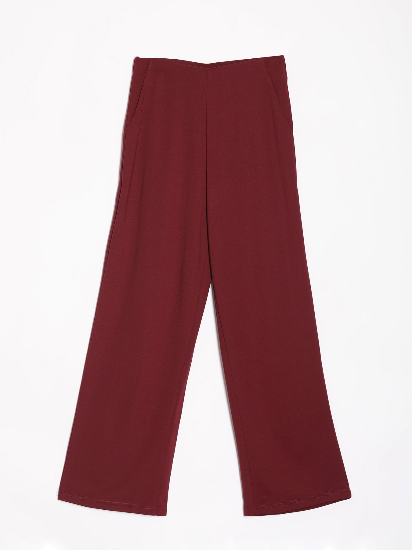 Maroon Airy Linen Wide Leg Pant