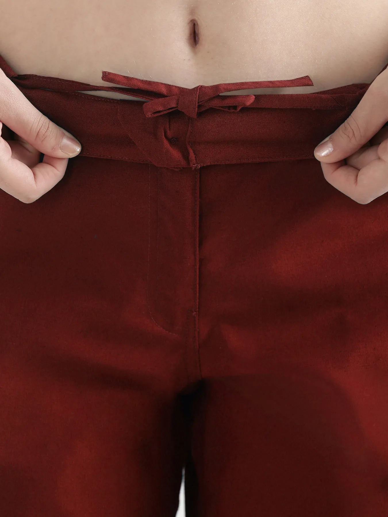 Women Maroon Airy Linen Straight Pant