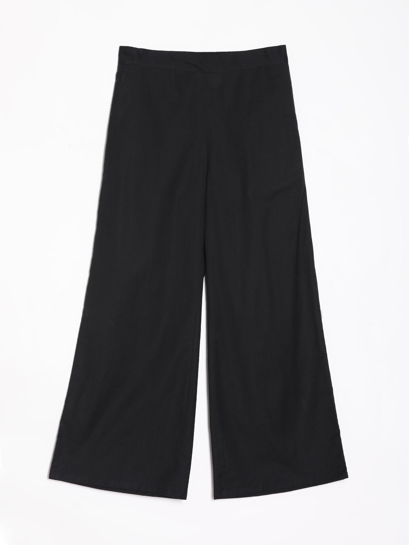 Black Airy Linen Wide Leg Pant