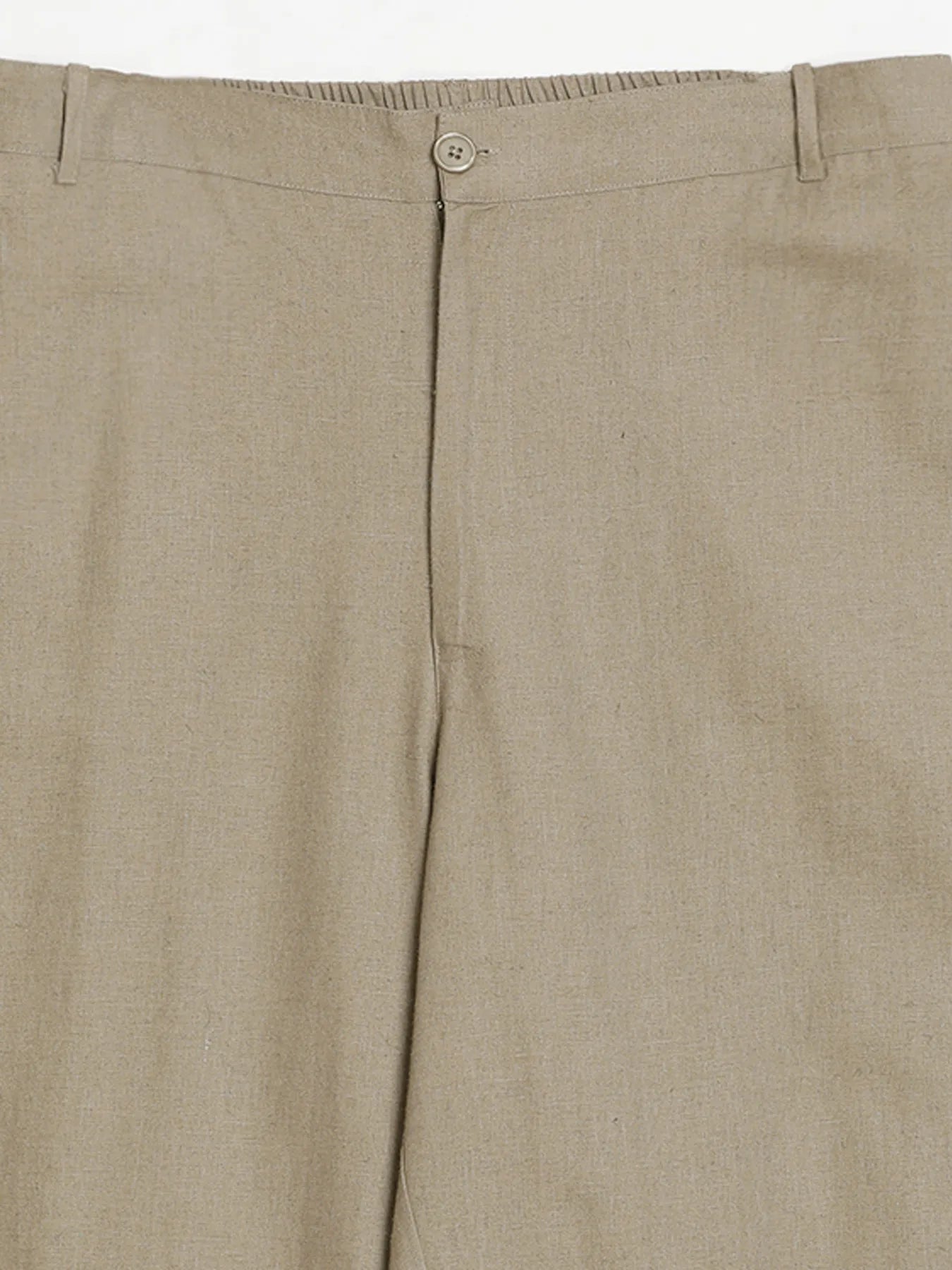 Men Khakhi Linen Blend Straight Pant