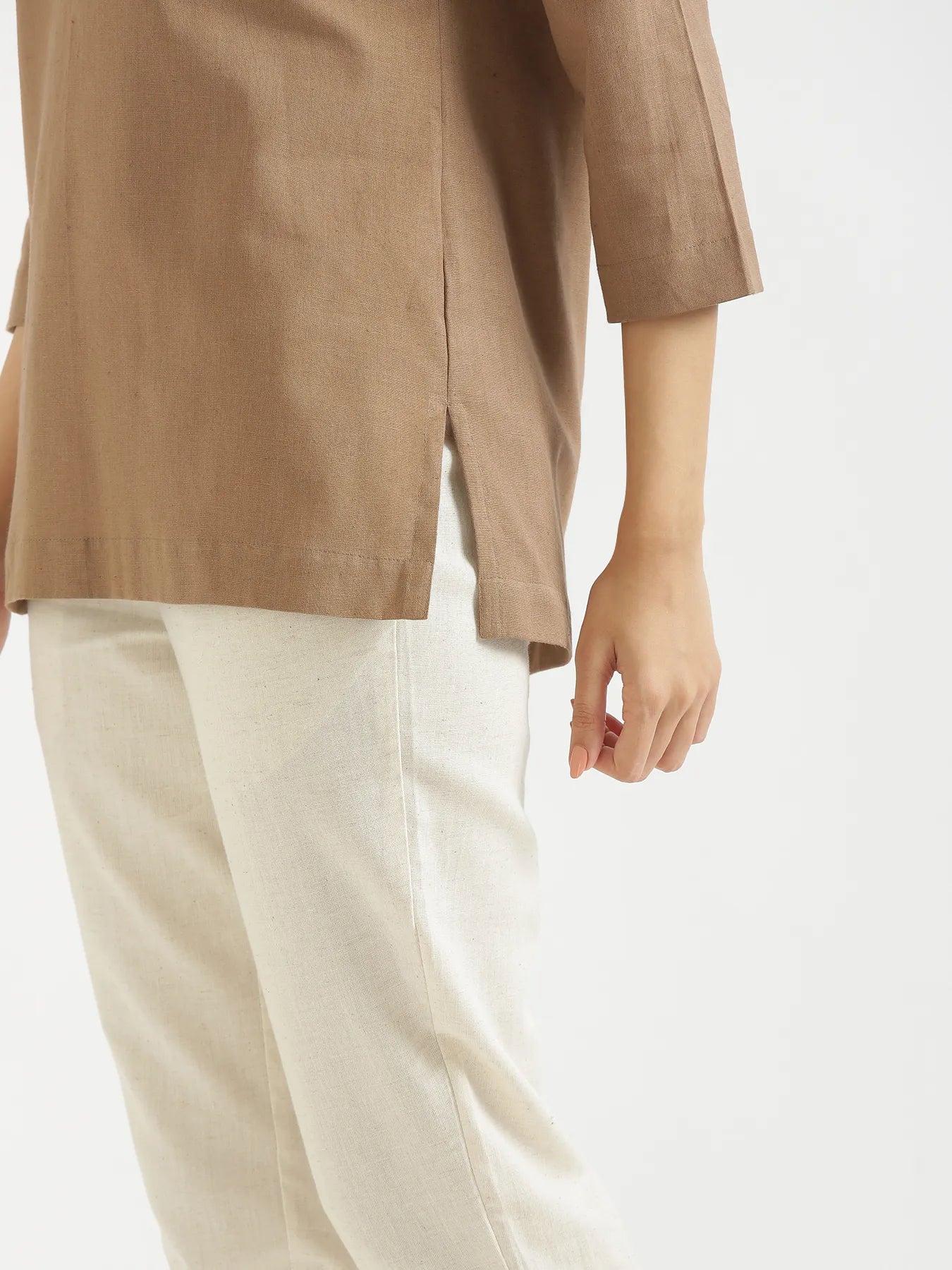 Women Coffee Brown Airy Linen Short Kurta