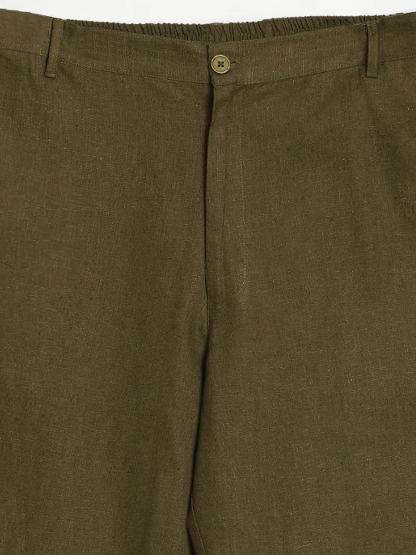Men Olive Green Linen Blend Straight Pant