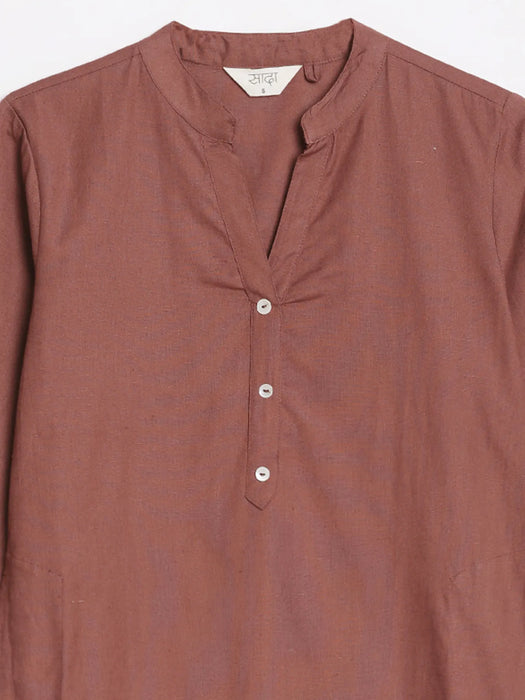 Women Rose Taupe Airy Linen Long Kurta