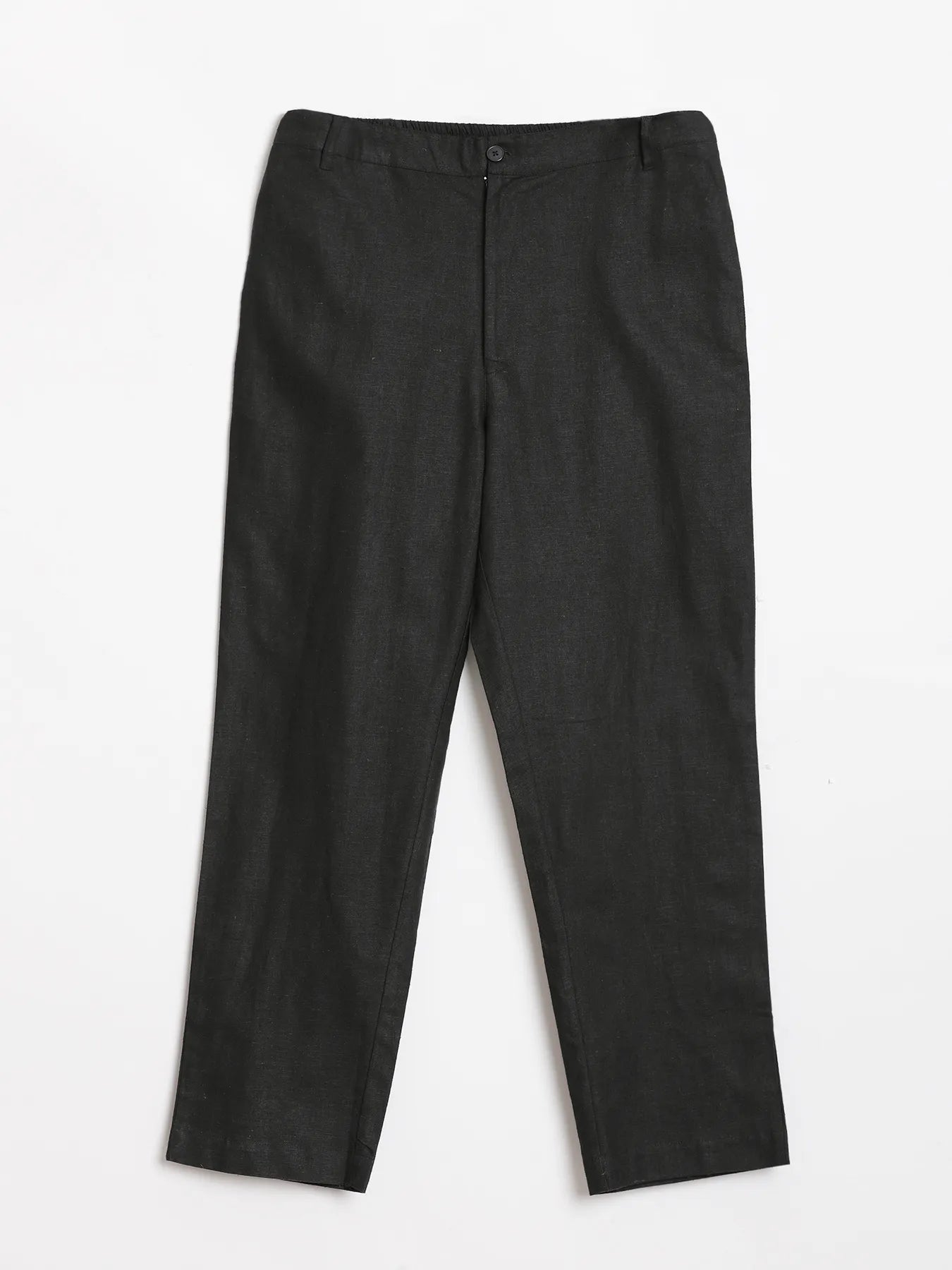 Men Black Linen Blend Straight Pant