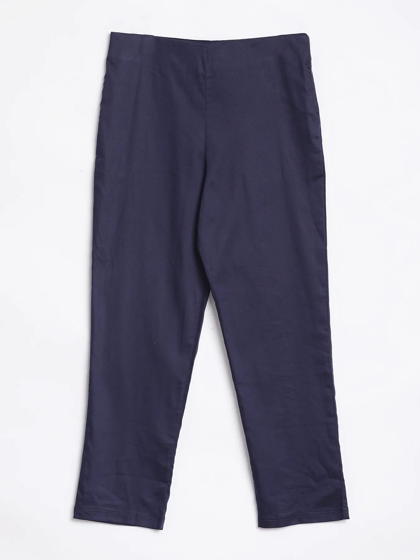 Women Plus Size Navy Blue Straight Fit Formal Pants