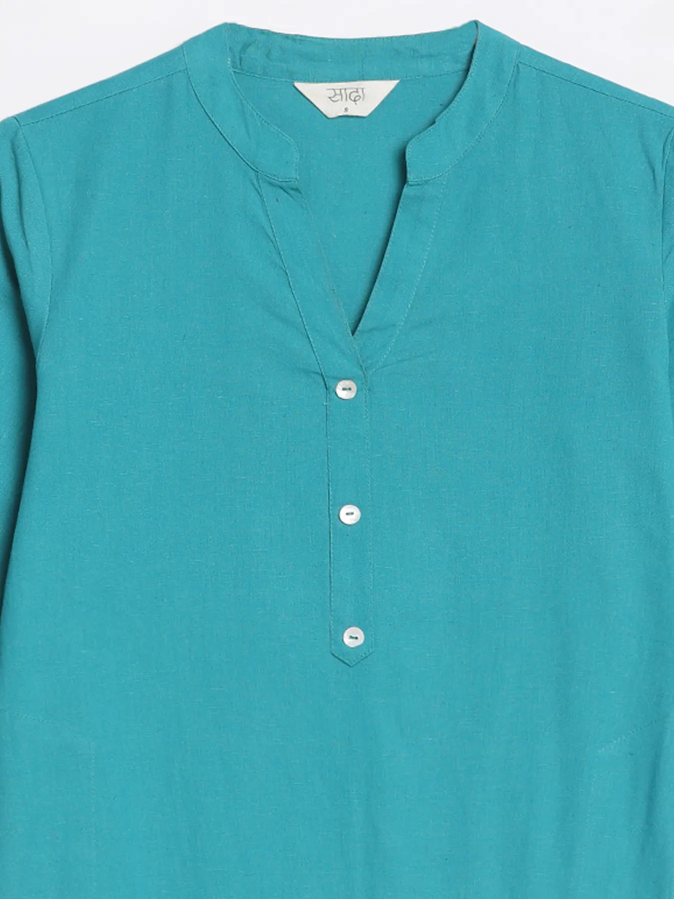 Women Teal Airy Linen Long Kurta