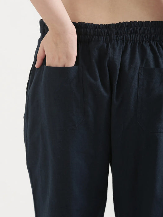 Women Navy Blue Airy Linen Straight Pants