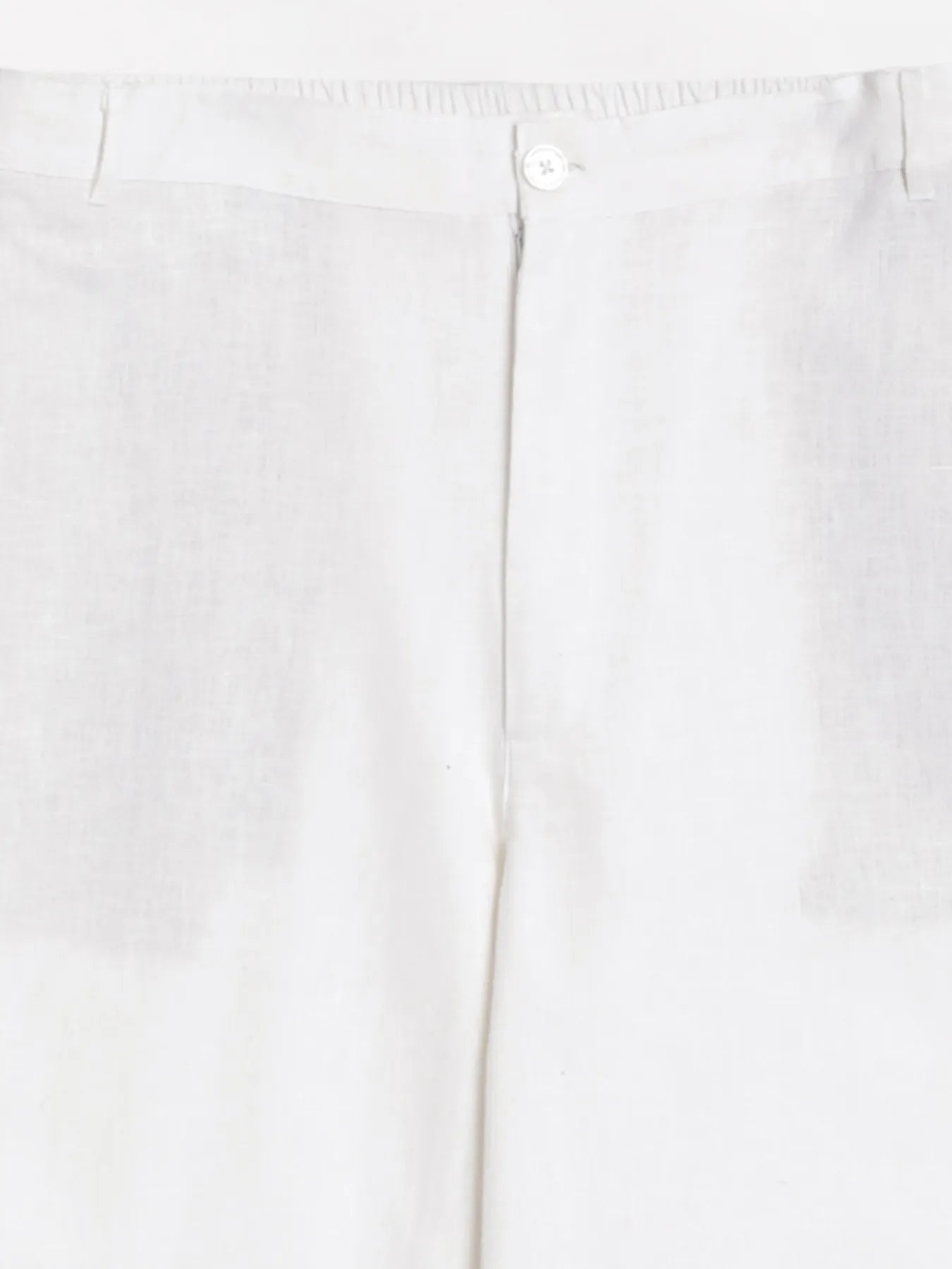 Men White Linen Blend Straight Pant