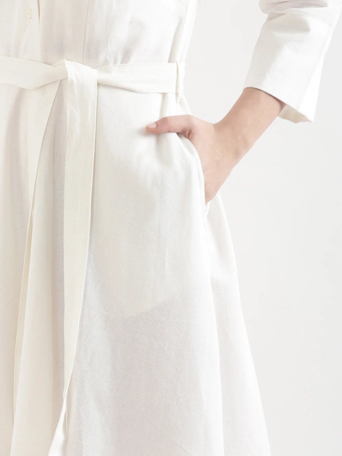 Women White Airy Linen Flared Dress