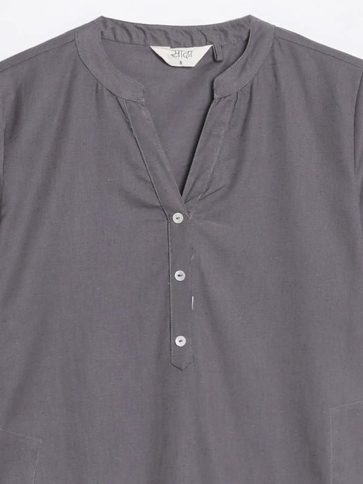 Women Slate Grey Airy Linen Long Kurta