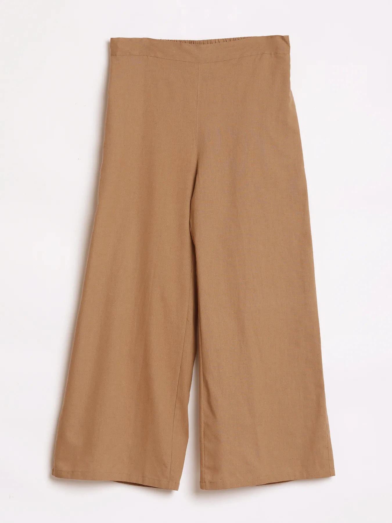 Women Coffee Brown Airy Linen Wide Leg Pant