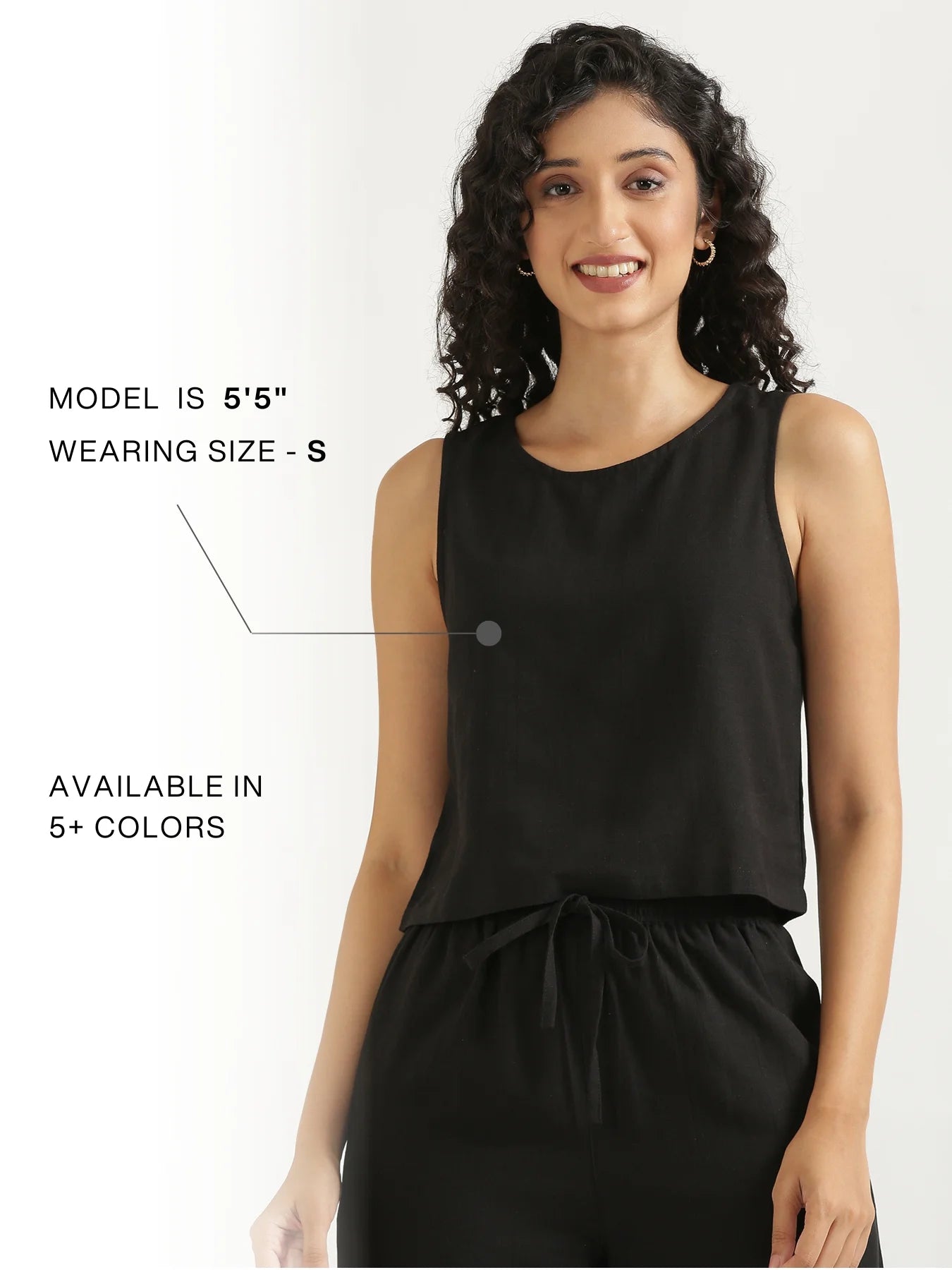 Women Black Flowy Linen Crop Top