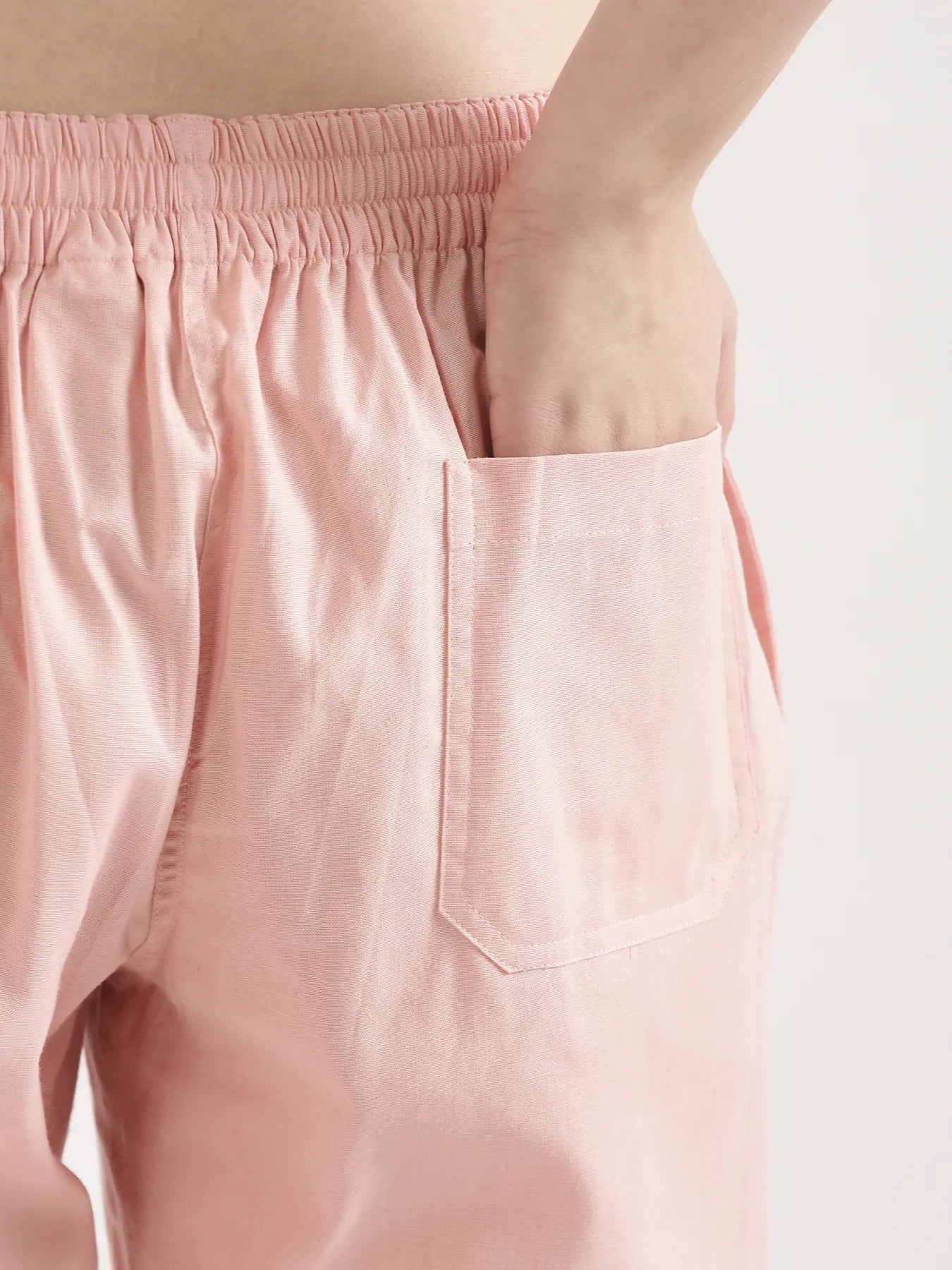 Women Salmon Pink Airy Linen Straight Pant