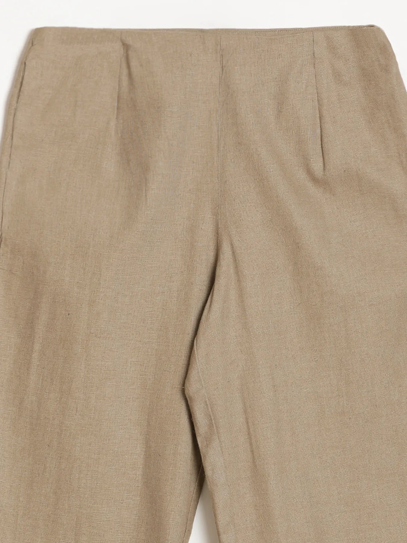 Women Khakhi Linen Blend Wide Leg Pant
