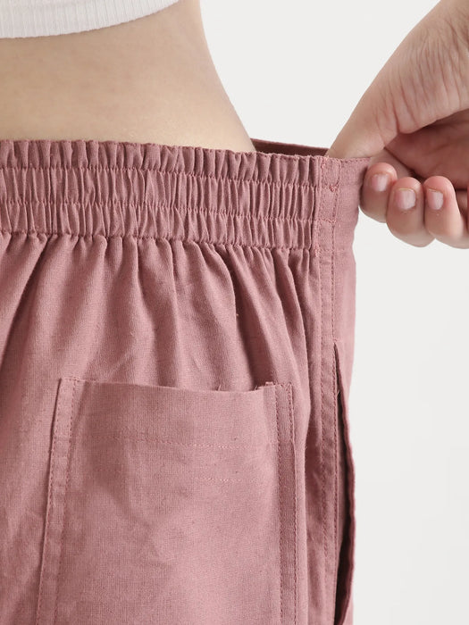 Women Rose Taupe Airy Linen Straight Pants