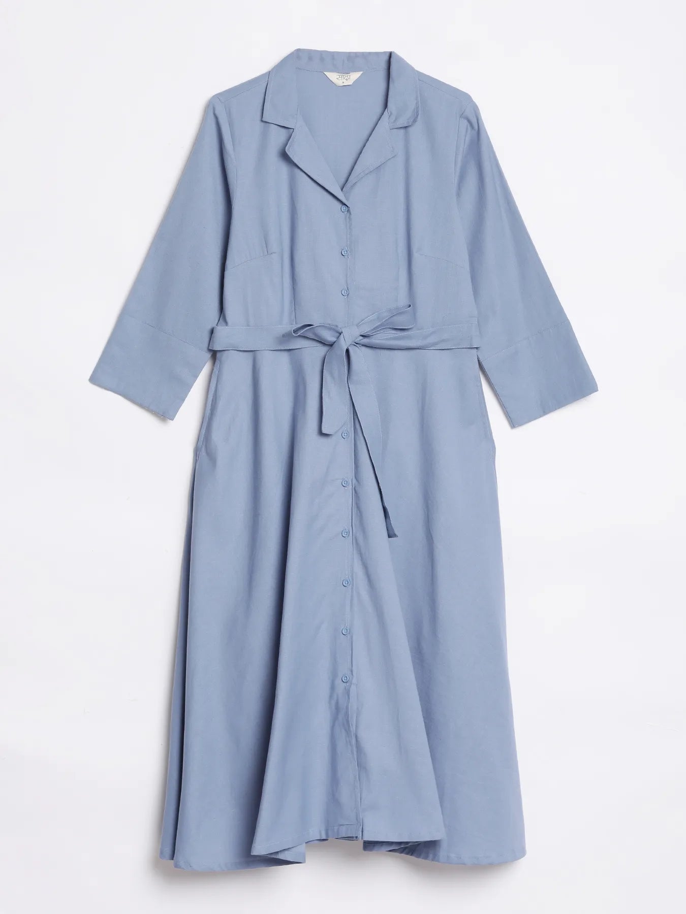 Women English Blue Airy Linen Flared Dress