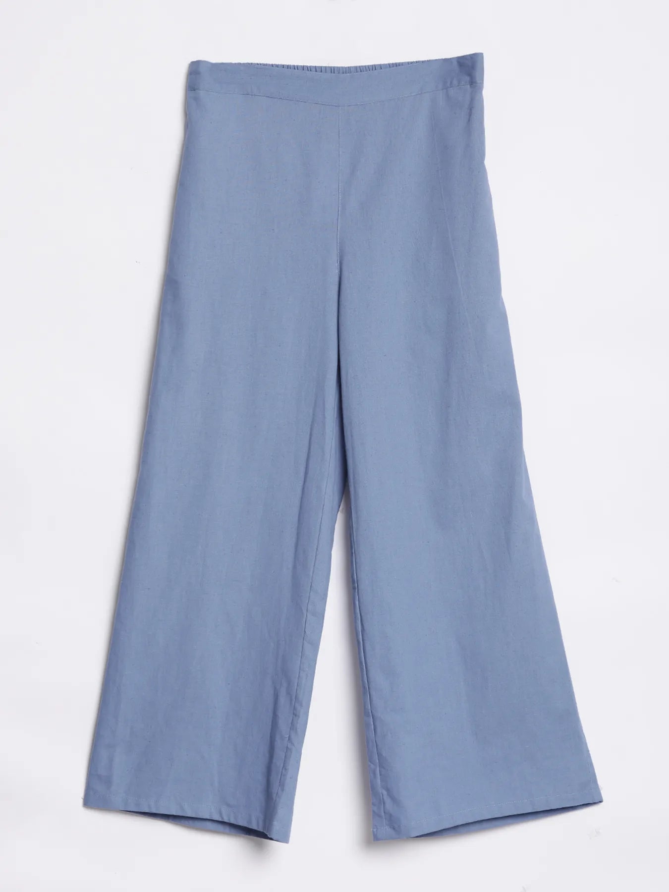 Women English Blue Airy Linen Wide Leg Pant
