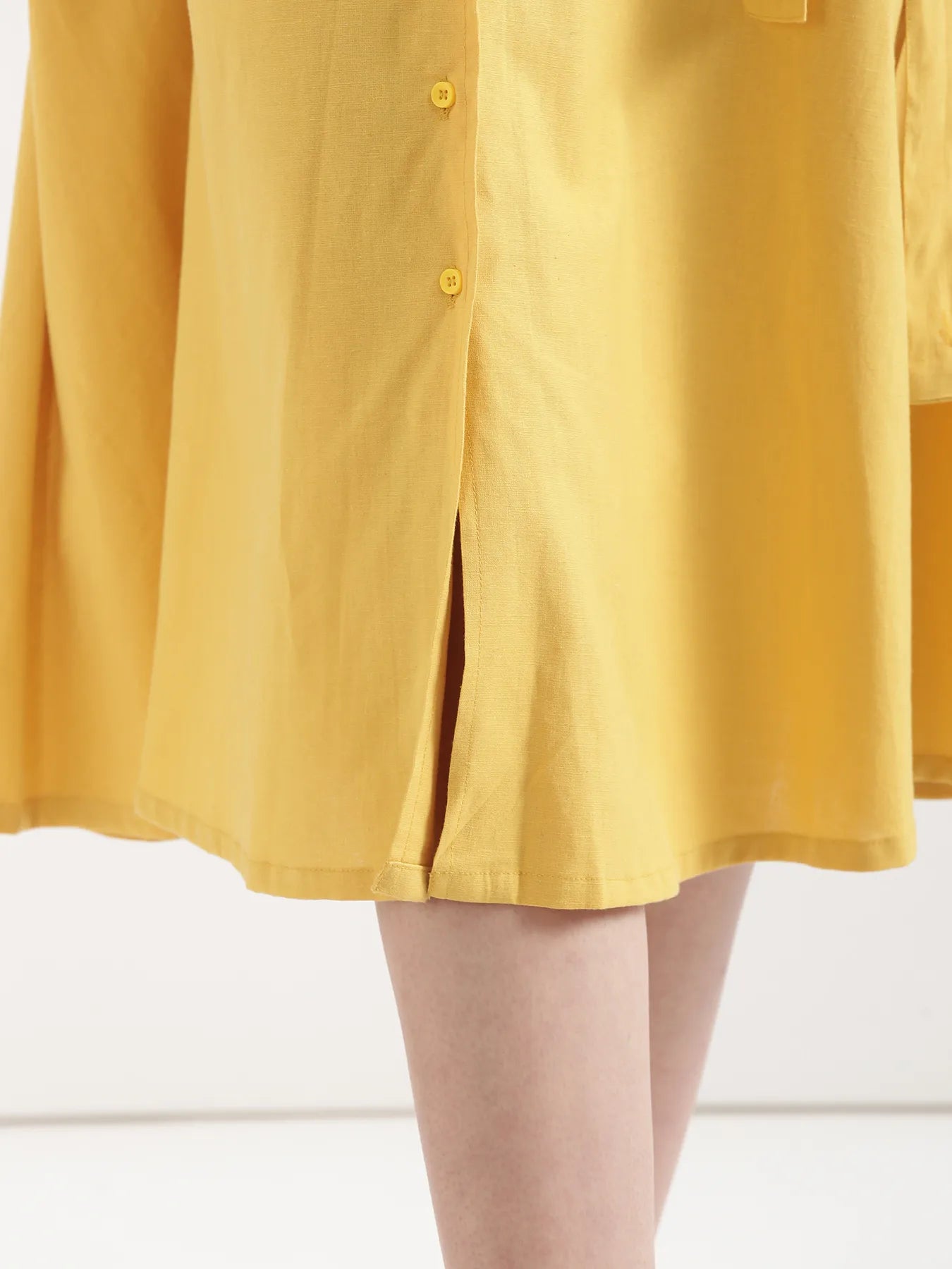 Women Yellow Airy Linen Flared Dress