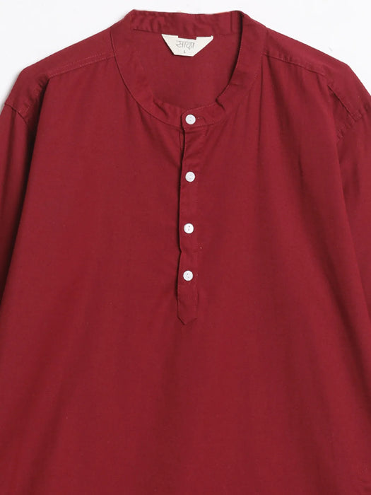 Men Maroon Airy Linen Long Kurta