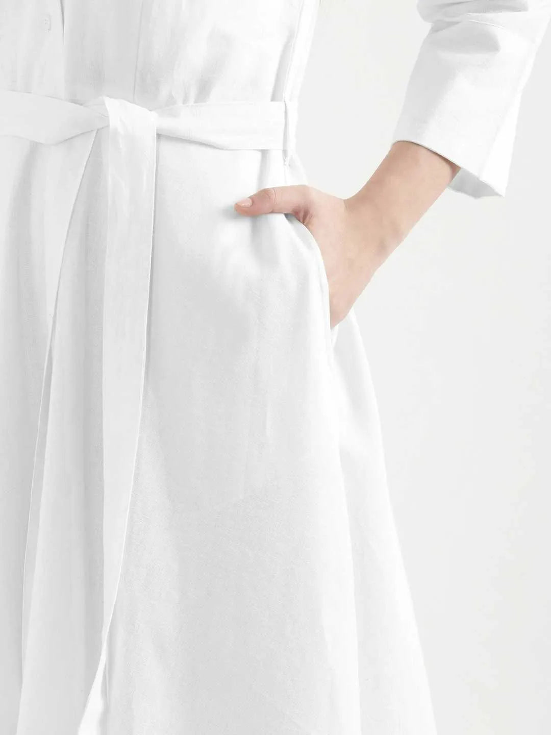 Women White Airy Linen Flared Dress