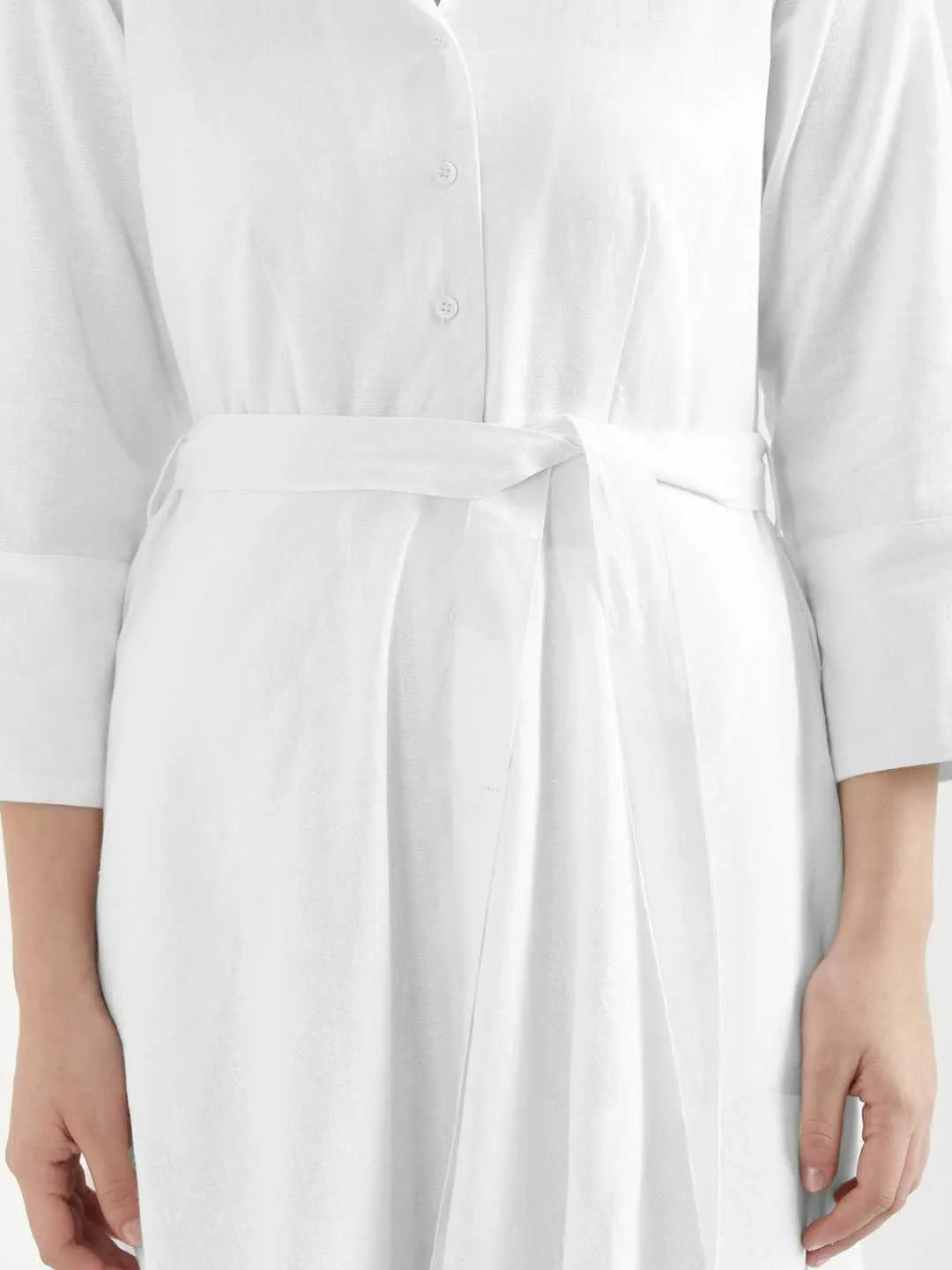 Women White Airy Linen Flared Dress