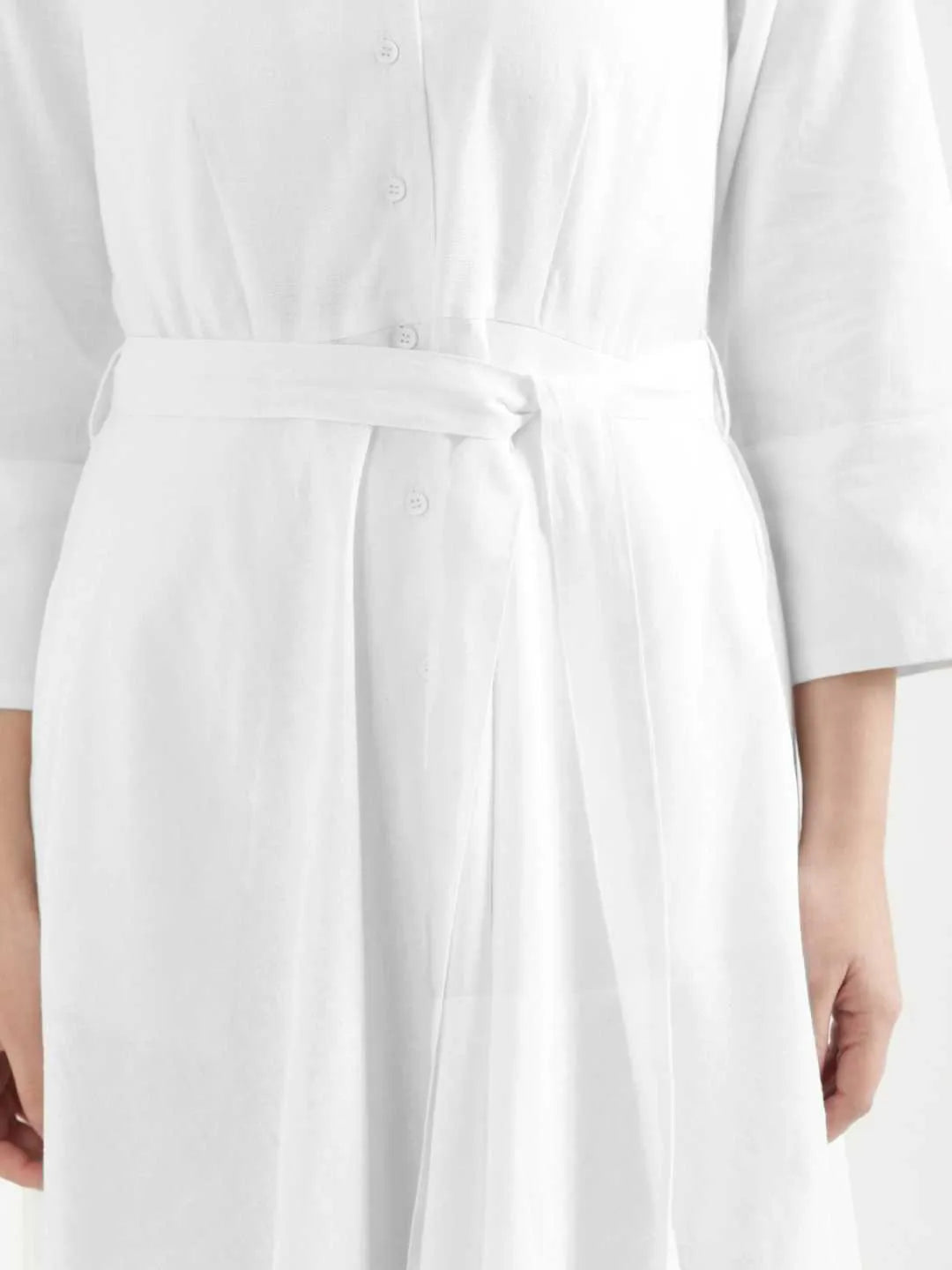 Women White Airy Linen Flared Dress