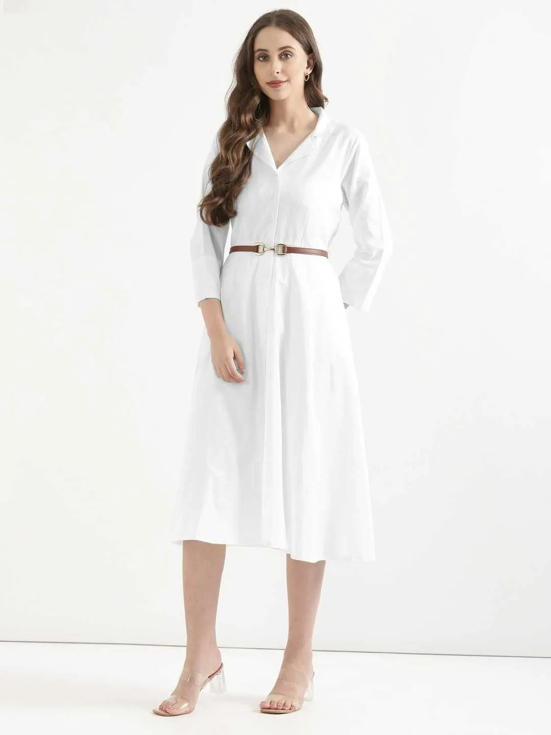 Women White Airy Linen Flared Dress