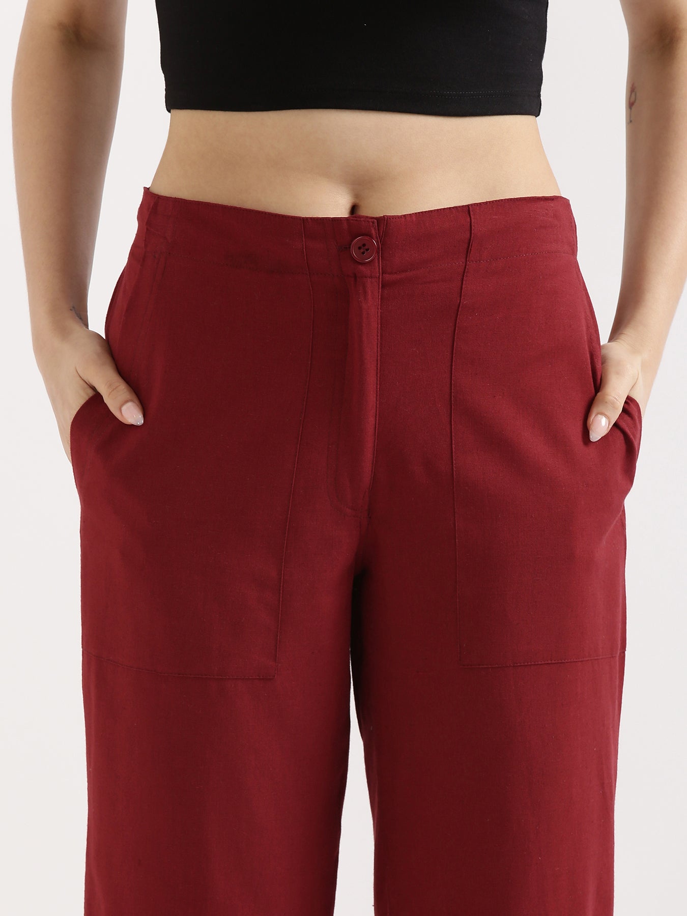 Maroon Airy Linen Pants