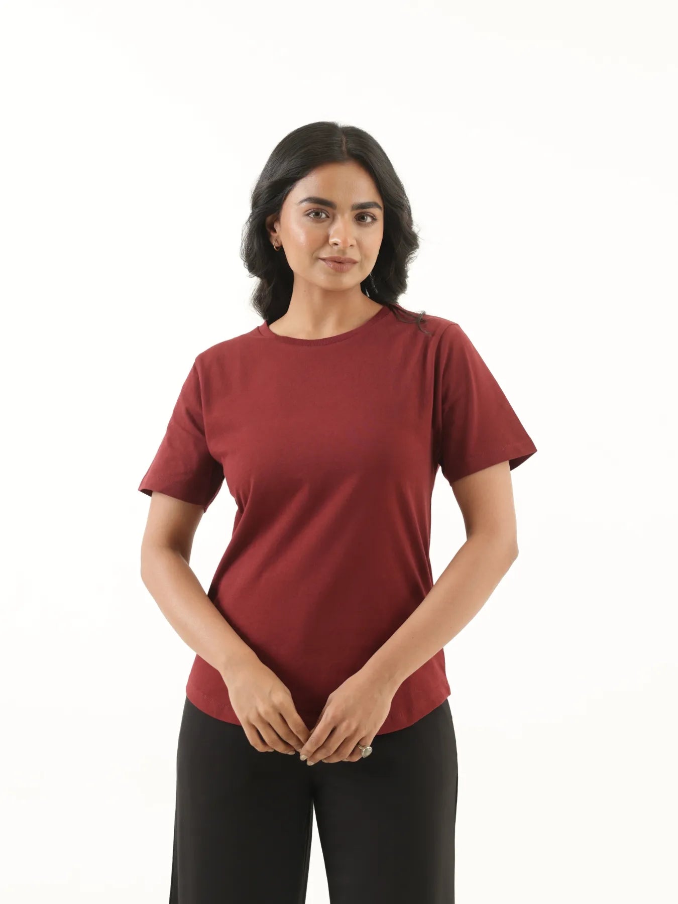 Women Maroon Round Neck T-shirt