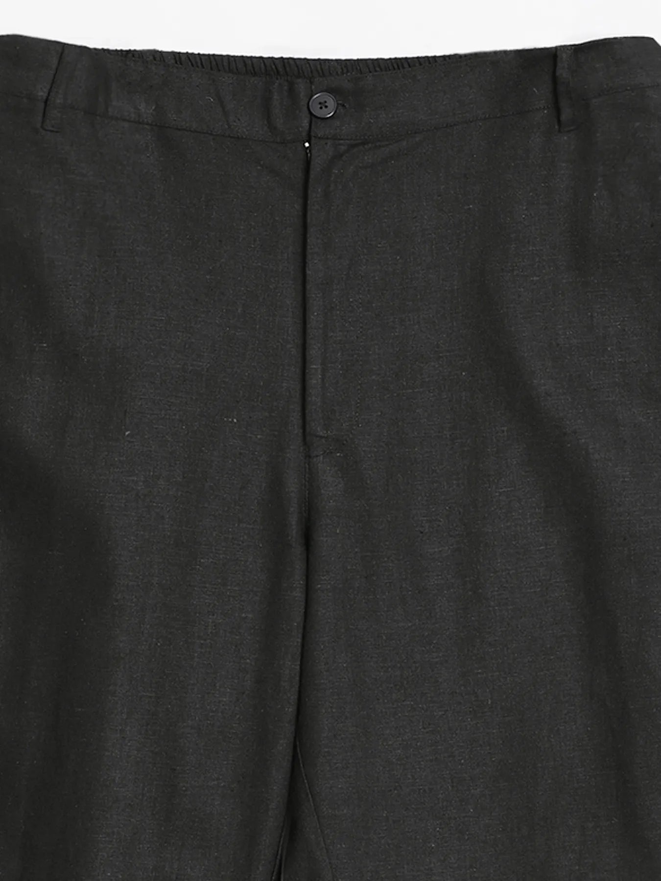 Men Black Linen Blend Straight Pant