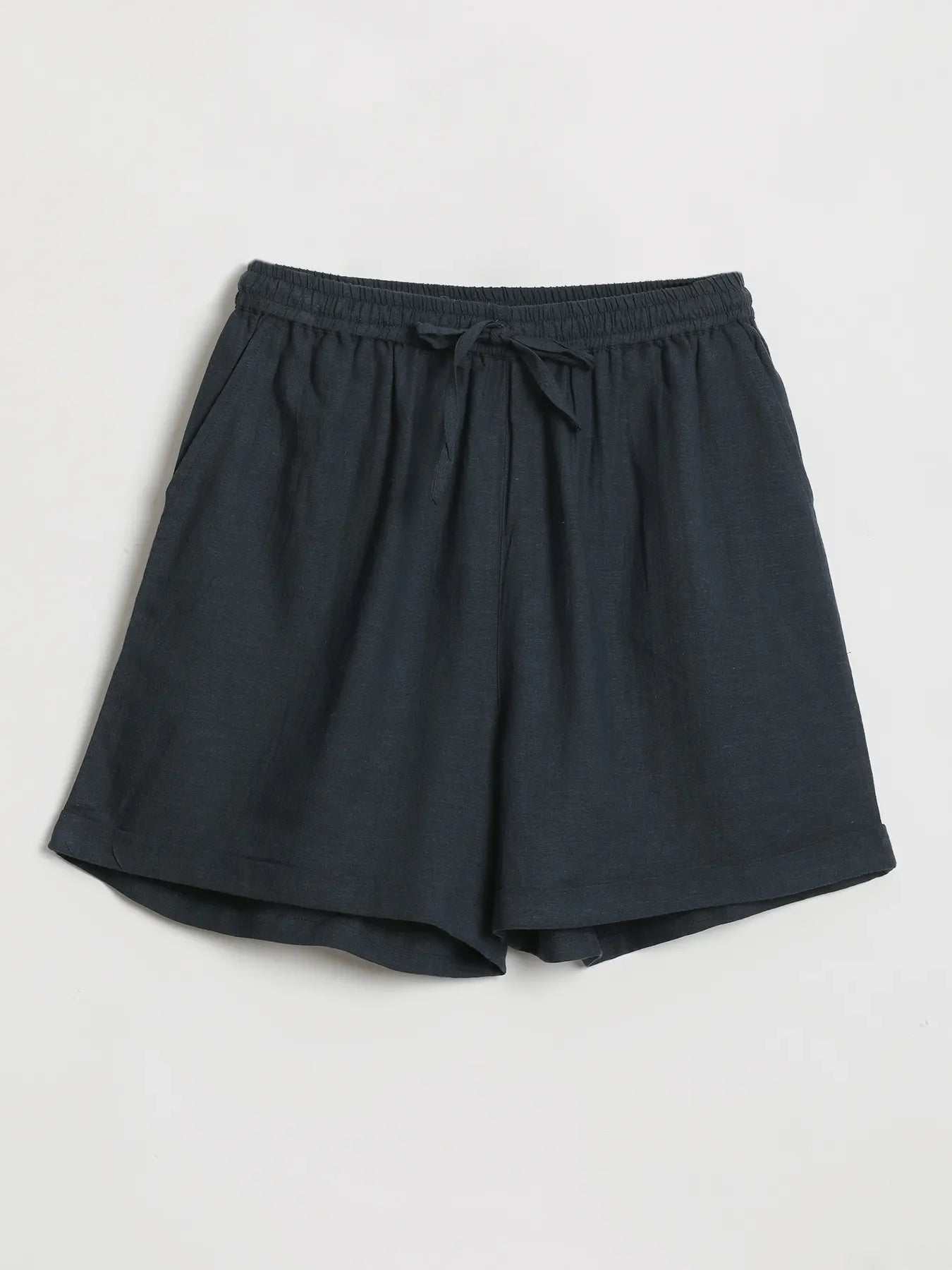 Women Navy Blue Flowy Linen Short Set